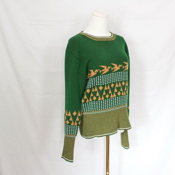 Vtg Women's Lamplighter Green and Gold Long Sleeve Crewneck Duck Sweater - Small - Picture 3 of 5